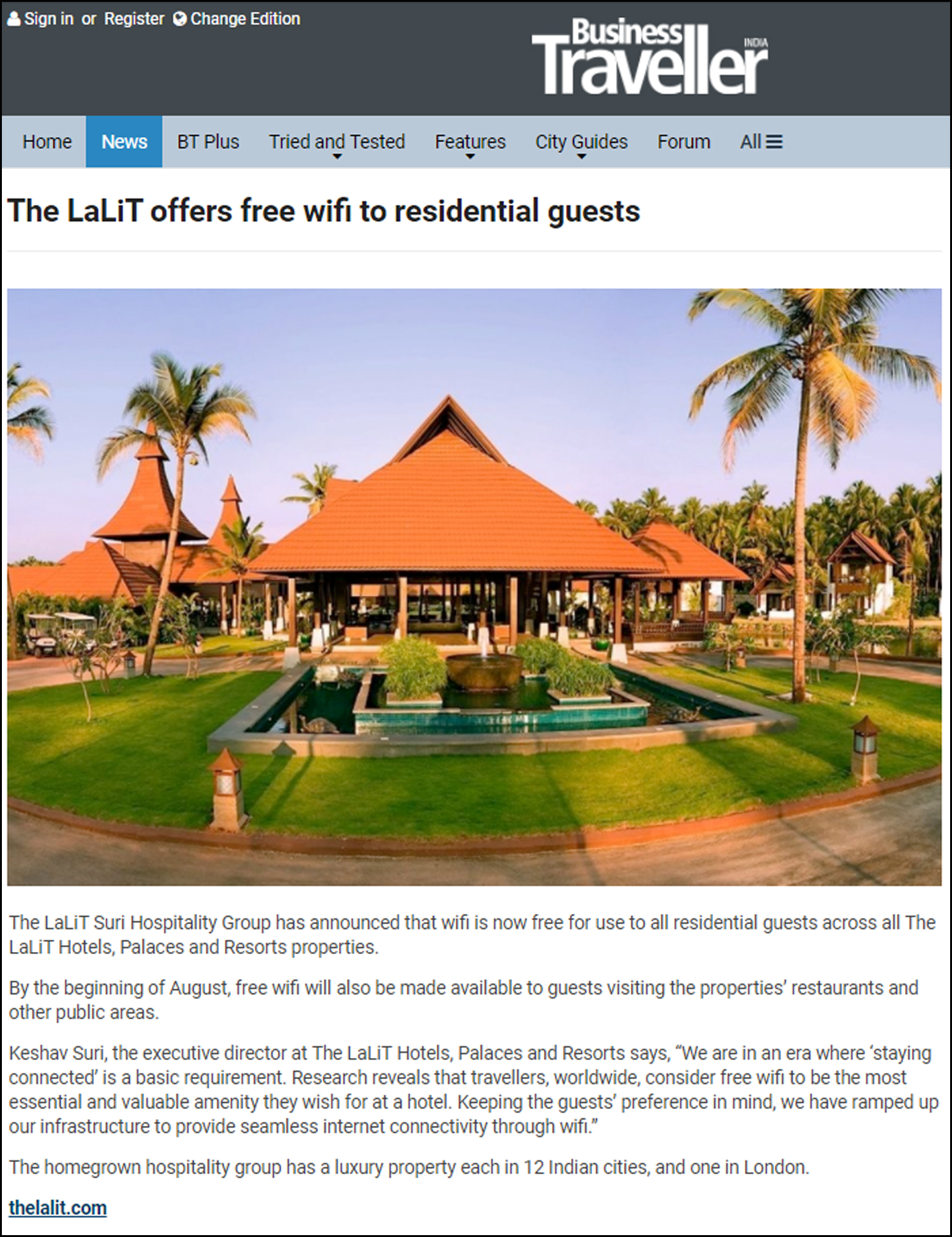 Free Wifi At The Lalit Suri Hospitality Group The Lalit - 